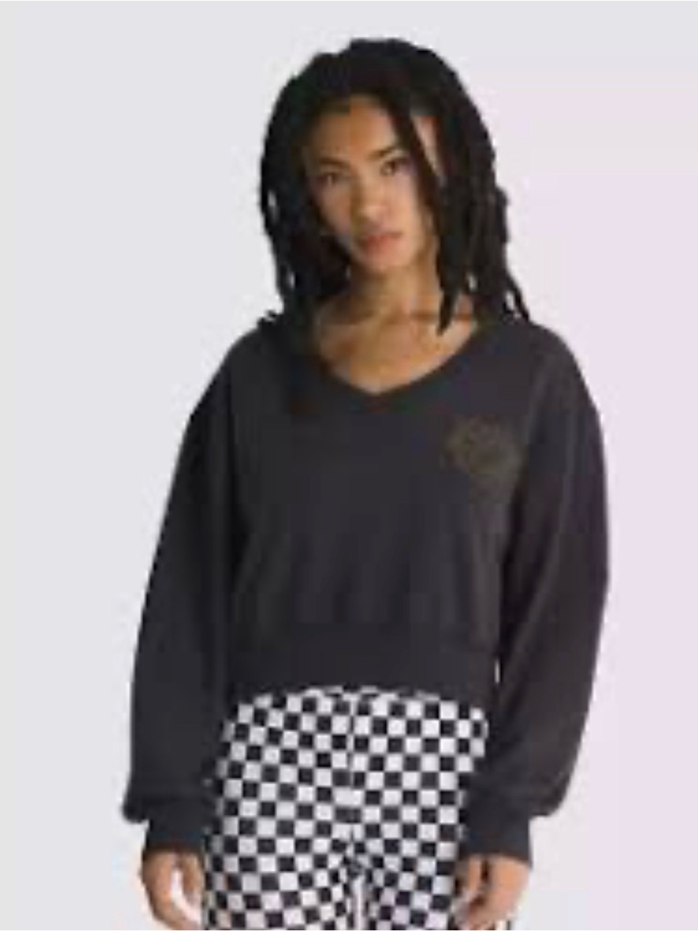 Vans Check Crest V-Neck Sweatshirt in Phantom NWT Medium